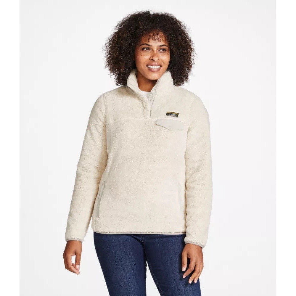 LL Bean Women's Small Hi Pile Fleece Pullover Ivory Warm Winter Cozy Outdoor